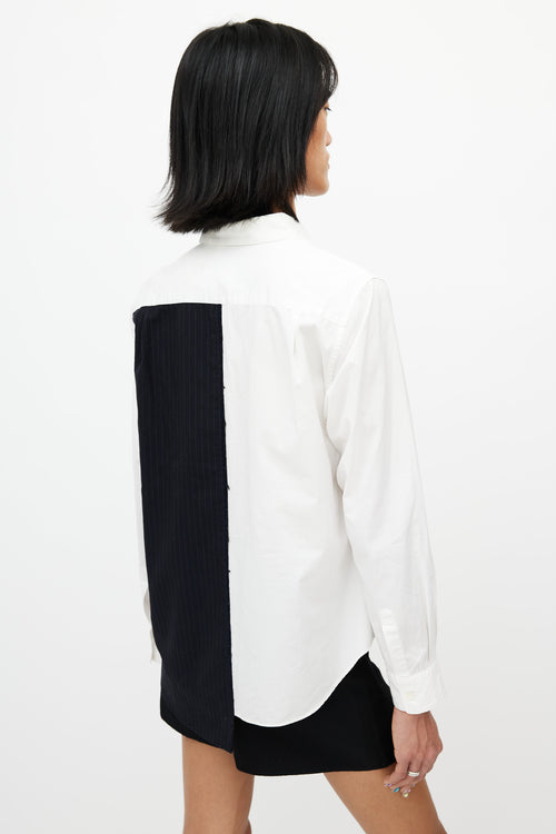 Comme des Garçons White 
Navy Stripe Zip Shirt