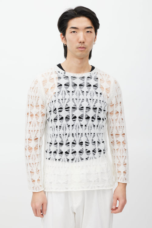 Comme des Garçons White Open Knit Sweater