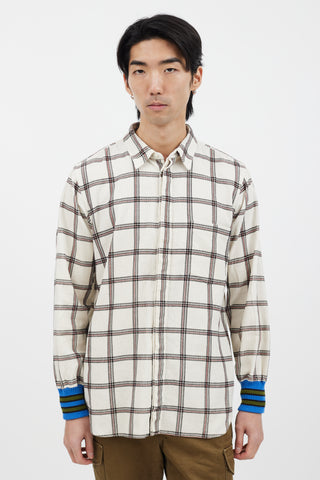 Comme des Garçons White 
Pink Plaid Corduroy Shirt