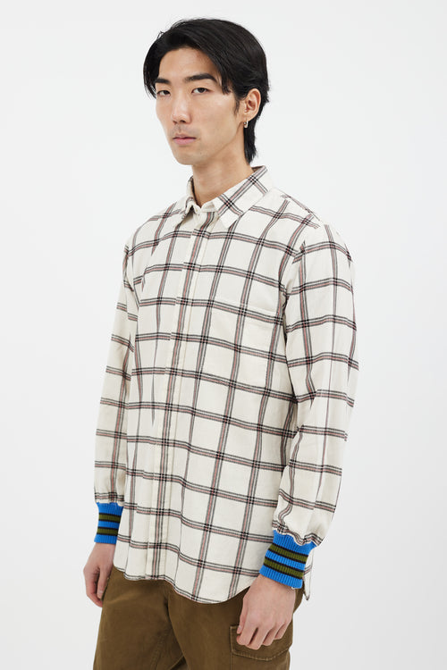 Comme des Garçons White 
Pink Plaid Corduroy Shirt