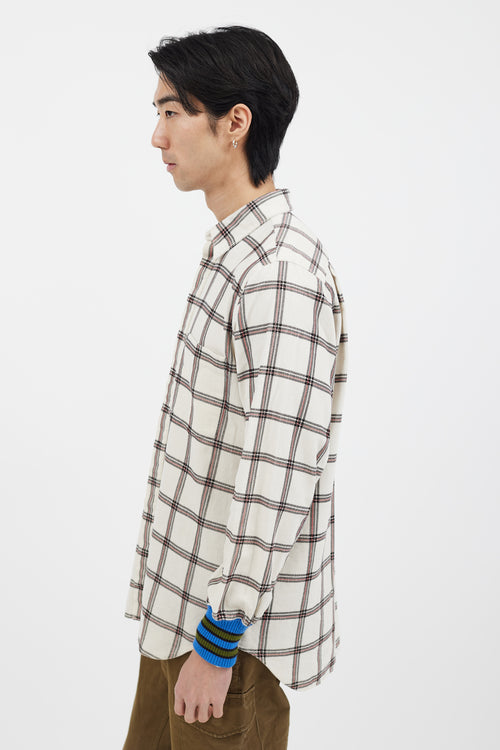 Comme des Garçons White 
Pink Plaid Corduroy Shirt