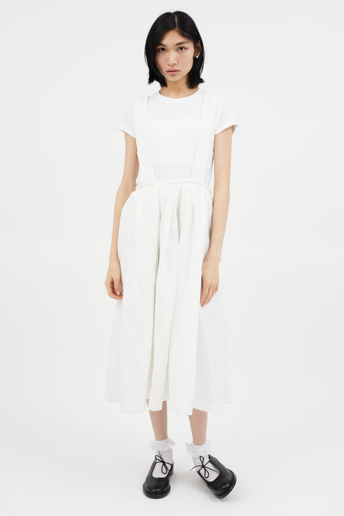 Comme des Garçons White Raw Hem Suspender Skirt