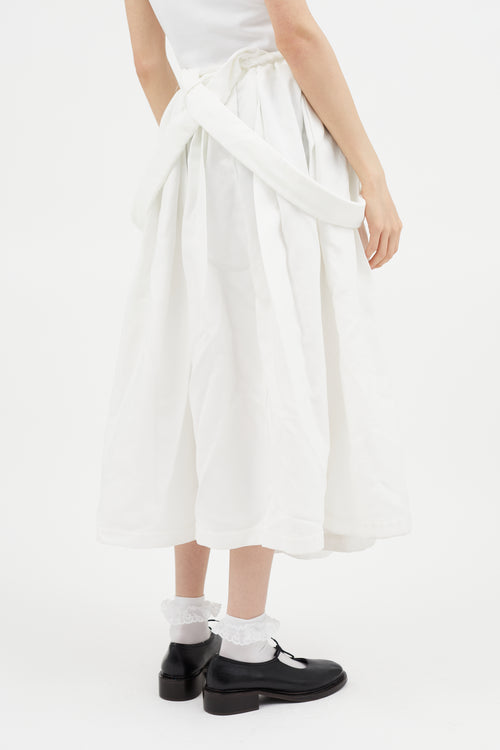 Comme des Garçons White Raw Hem Suspender Skirt