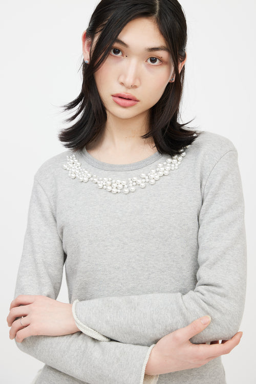 Comme des Garçons X Jupe Grey Pearl Embellished Crewneck Sweater