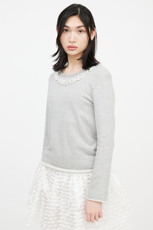 Comme des Garçons X Jupe Grey Pearl Embellished Crewneck Sweater