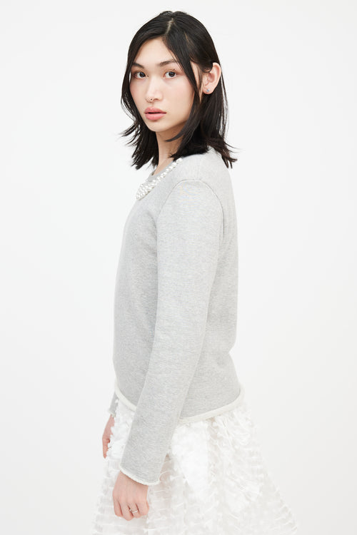 Comme des Garçons X Jupe Grey Pearl Embellished Crewneck Sweater