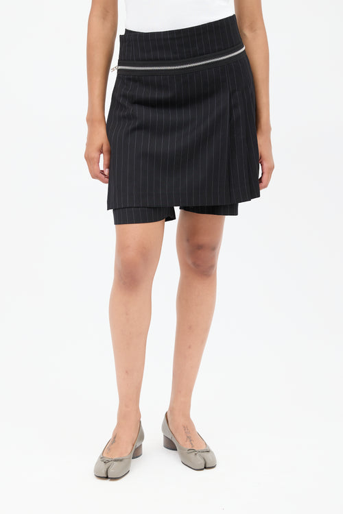 Comme des Garçons Black 
White Pinstripe Wrap Pleated Skort