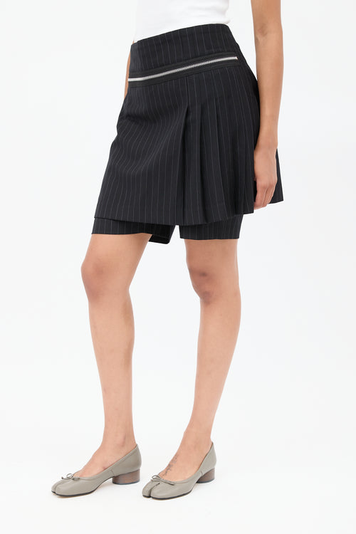 Comme des Garçons Black 
White Pinstripe Wrap Pleated Skort