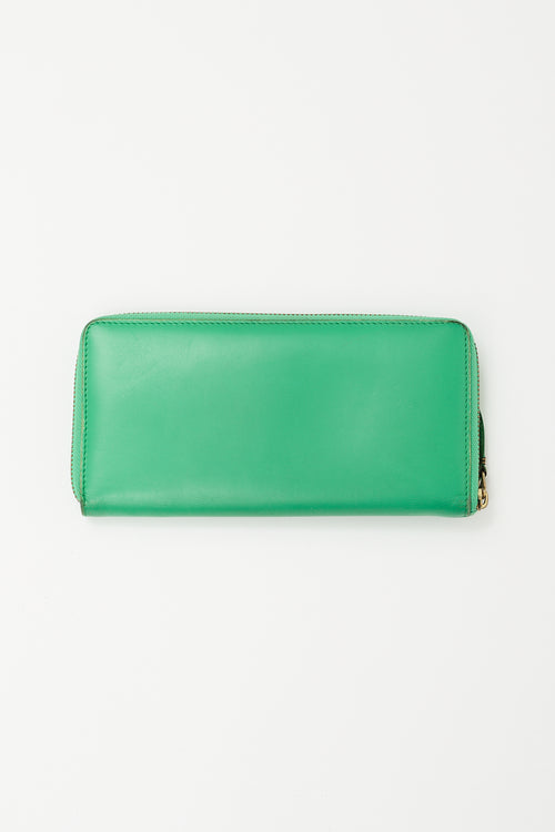 Comme des Garçons Green Leather Zip Long Wallet