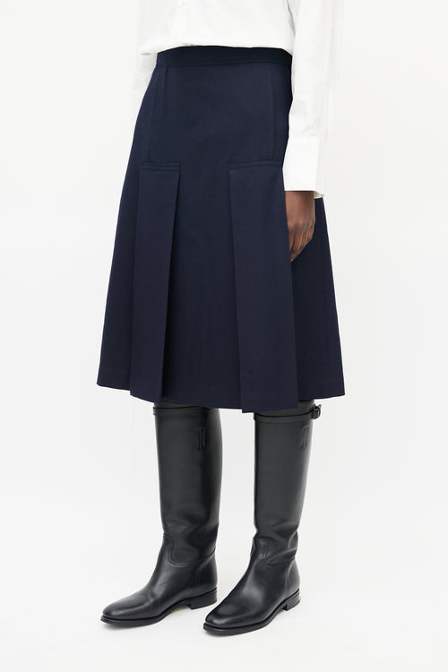 Comme des Garçons Navy Wool Deconstructed Pleat Skirt