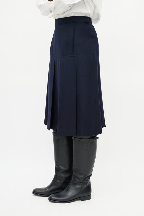 Comme des Garçons Navy Wool Deconstructed Pleat Skirt