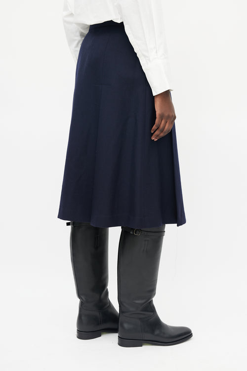 Comme des Garçons Navy Wool Deconstructed Pleat Skirt