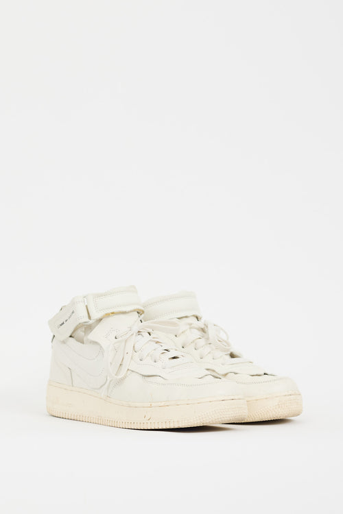 Comme des Garçons X Nike White Leather Air Force 1 Mid Sneaker