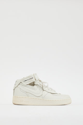 Comme des Garçons X Nike White Air Force 1 Mid Sneaker