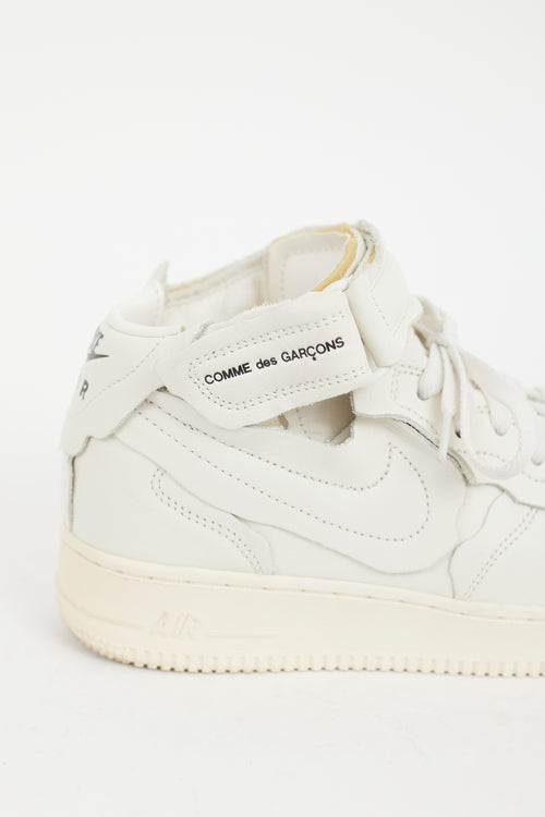 Comme des Garçons X Nike White Air Force 1 Mid Sneaker