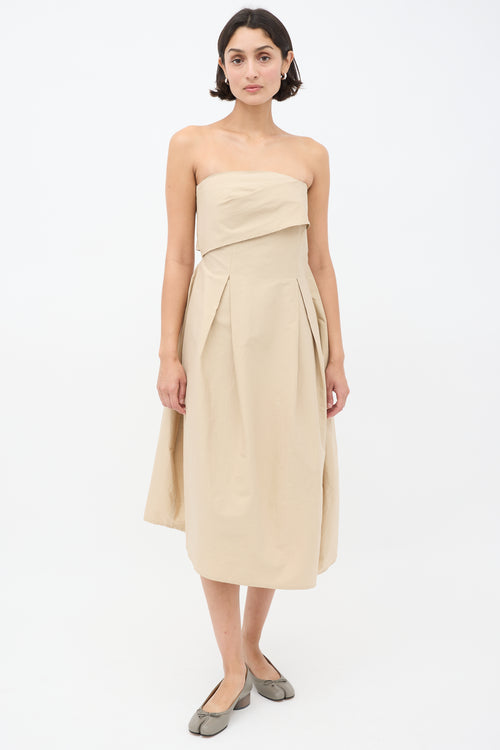 Cordera Beige Strapless A-Line Midi Dress