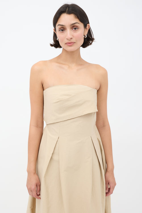 Cordera Beige Strapless A-Line Midi Dress