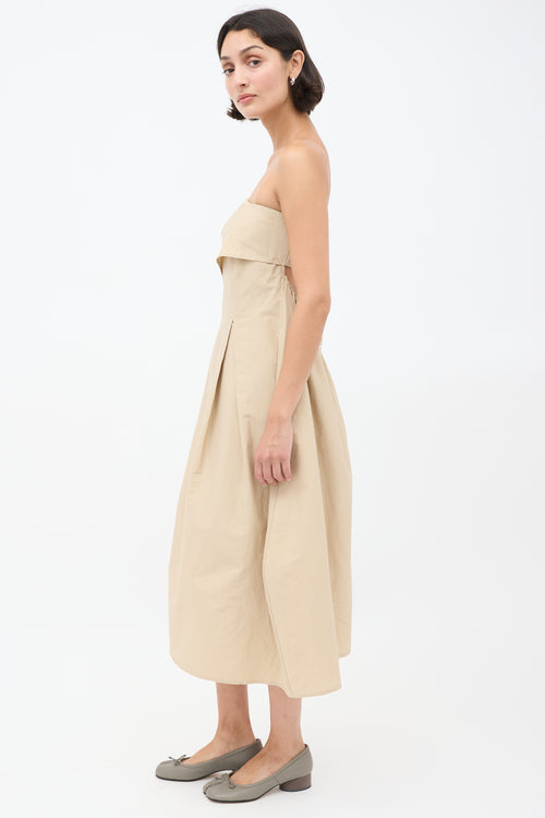 Cordera Beige Strapless A-Line Midi Dress