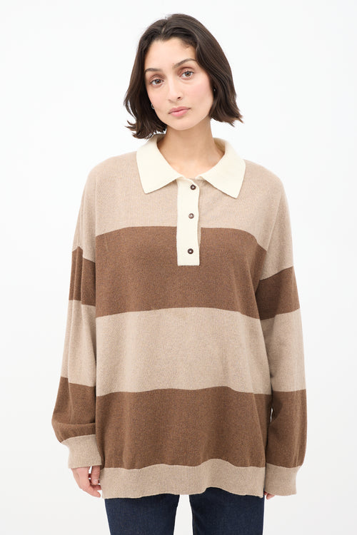 Cordera Brown Cashmere 
Wool Striped Collared Sweater