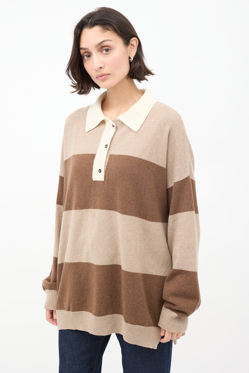 Cordera Brown Cashmere 
Wool Striped Collared Sweater