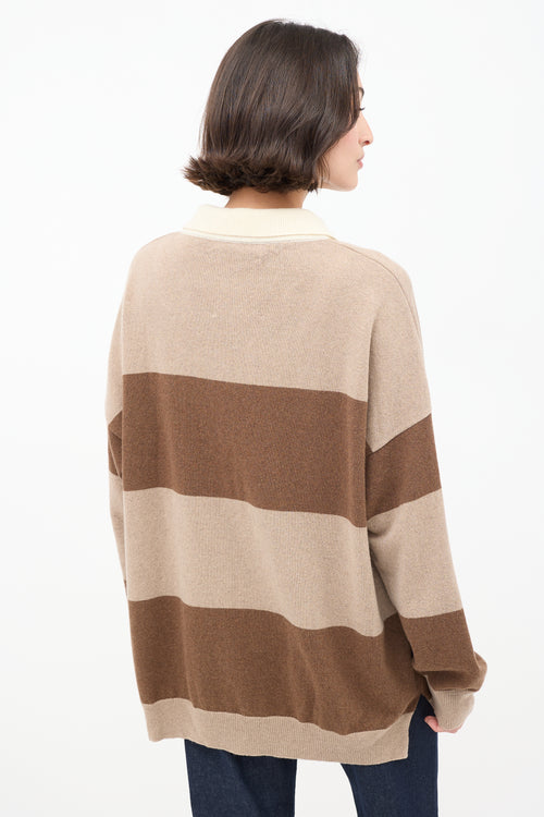 Cordera Brown Cashmere 
Wool Striped Collared Sweater