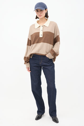 Cordera Brown Cashmere 
Wool Striped Collared Sweater