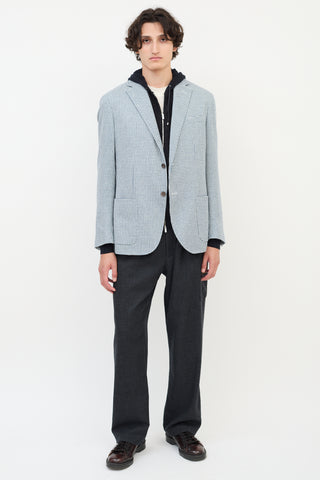 Corneliani Blue 
White Cotton Houndstooth Blazer