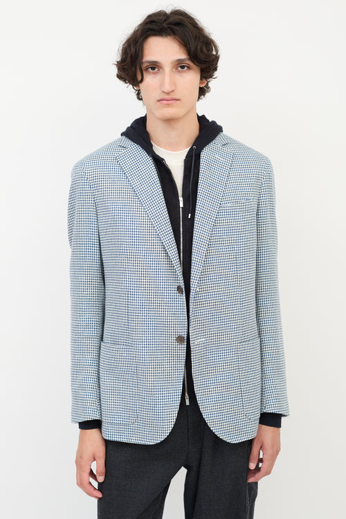 Corneliani Blue 
White Cotton Houndstooth Blazer