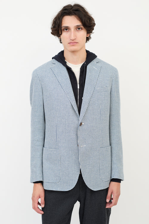 Corneliani Blue 
White Cotton Houndstooth Blazer