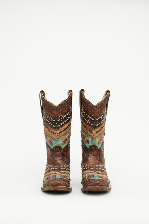 VSP Archive Brown Multi Colour Embroidered Panel Western Boot