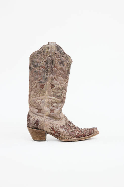 Corral Leather Debossed Embroidered Cowboy Boot