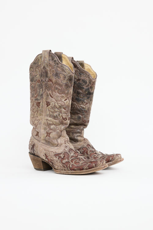 Corral Leather Debossed Embroidered Cowboy Boot