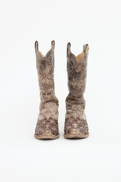 Corral Leather Debossed Embroidered Cowboy Boot