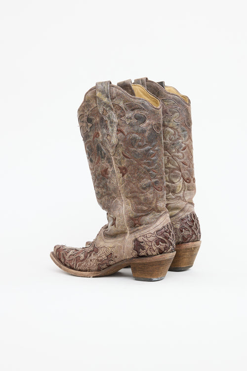 Corral Leather Debossed Embroidered Cowboy Boot