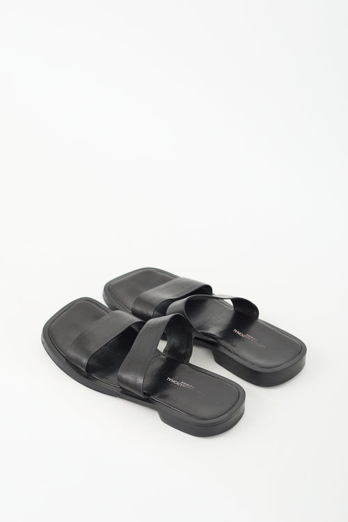 Costume National Black Leather Two Strap Slide