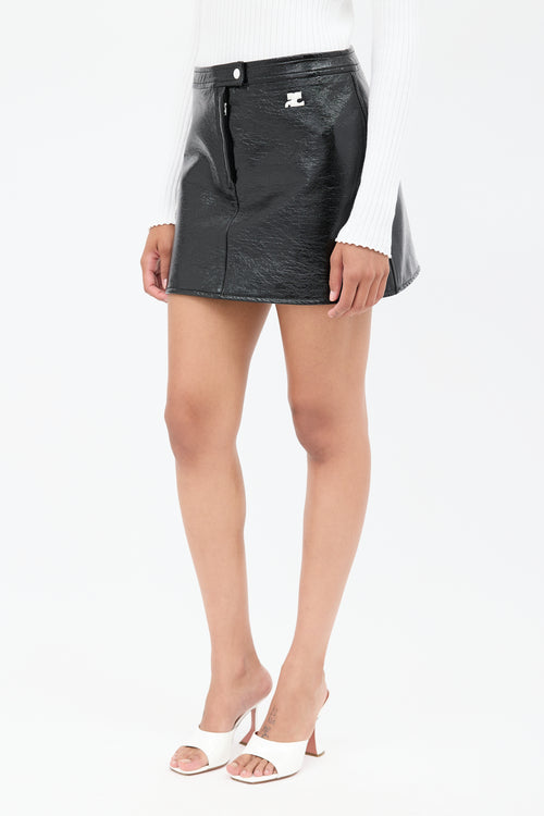 Courrèges Black Vinyl Reedition Logo Mini Skirt