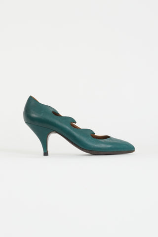 Courrèges Dark Green Leather Wave Heel