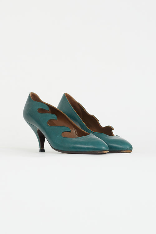 Courrèges Dark Green Leather Wave Heel