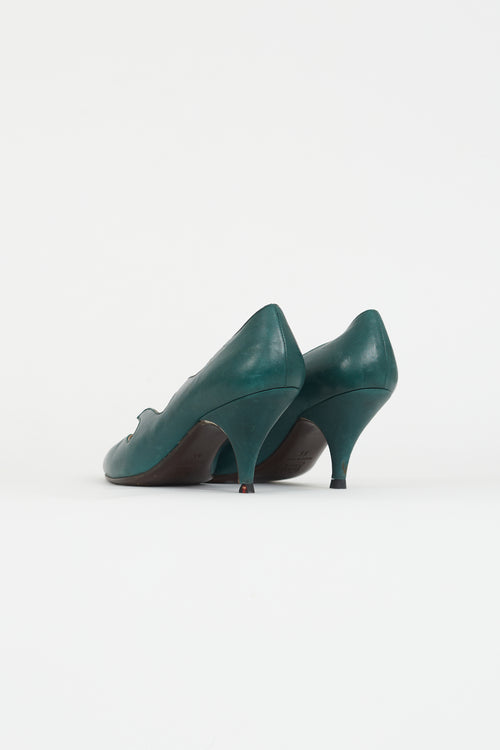 Courrèges Dark Green Leather Wave Heel