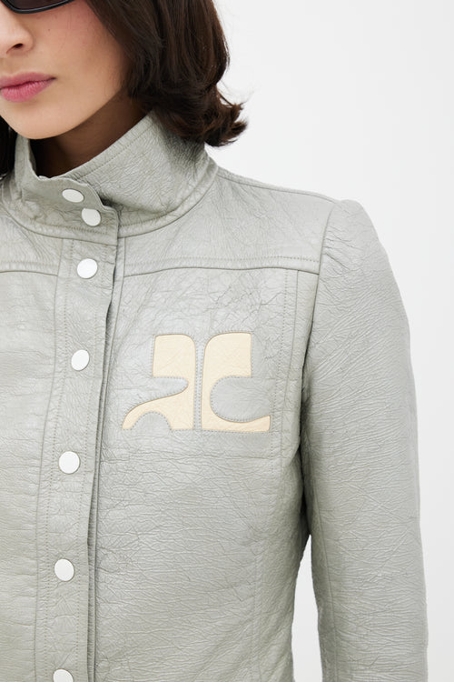 Courrèges Grey 
Cream Leather Logo Jacket