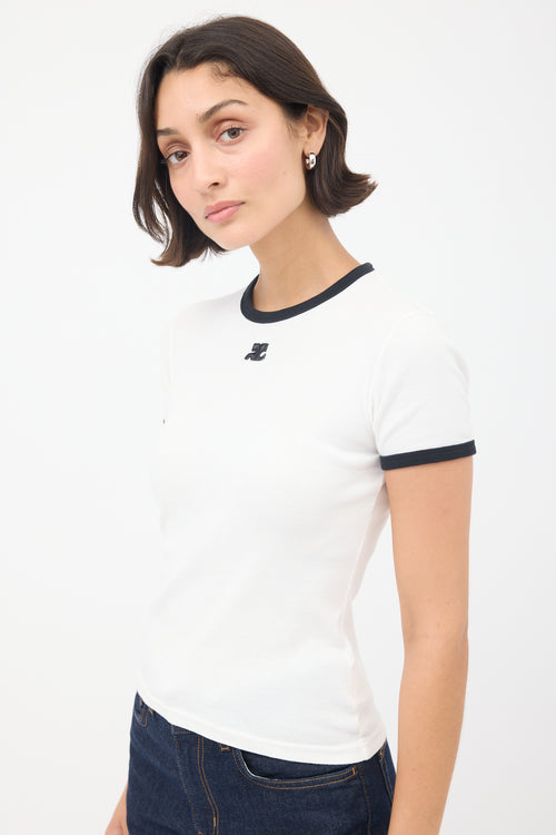 Courrèges White 
Black Logo Ringer T-Shirt