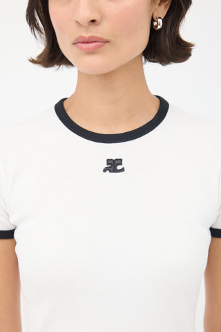 Courrèges White 
Black Logo Ringer T-Shirt