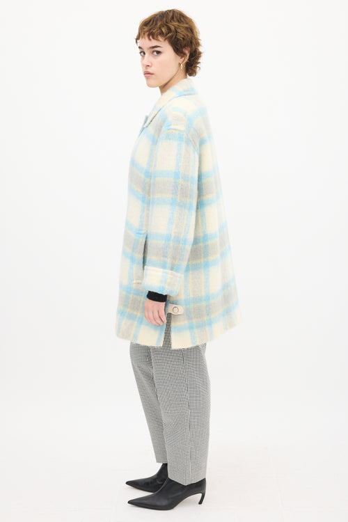 Courrèges White 
Blue Mohair Plaid Coat