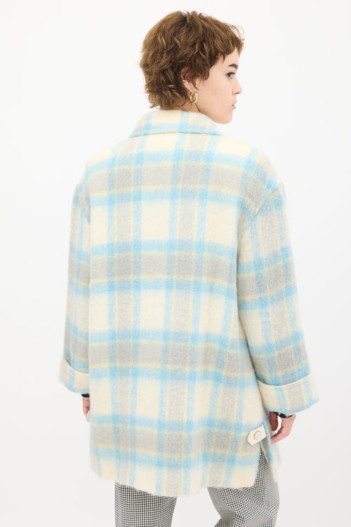 Courrèges White 
Blue Mohair Plaid Coat