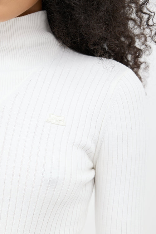 Courrèges White Ribbed Knit Logo Top