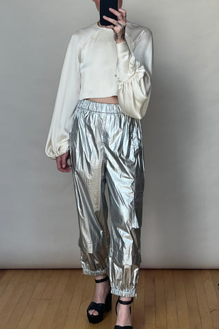 Silver Metallic Cropped Cargo Trousers