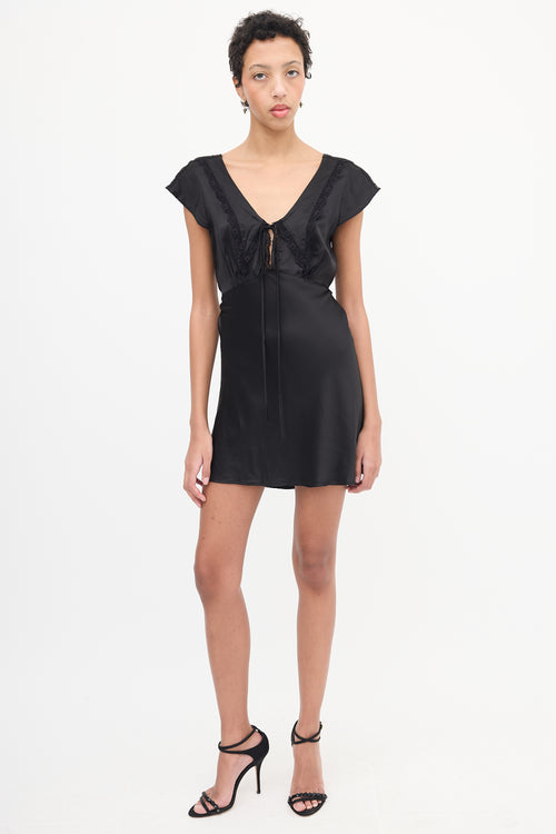 Dana Foley Black Silk Lace Trim Tie Dress