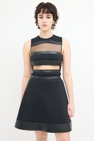 David Koma Black Neoprene 
Leather Cutout Mini Dress