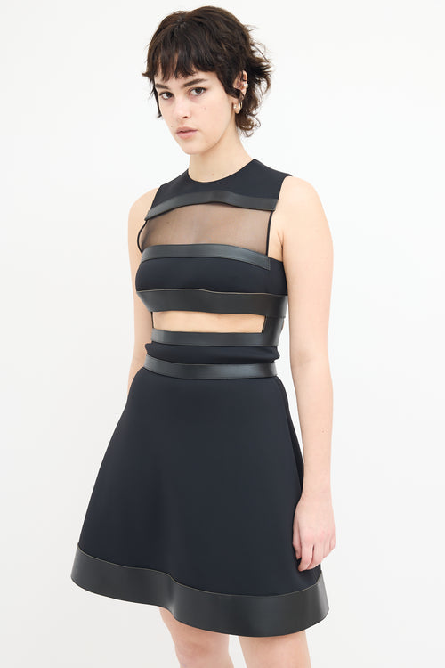 David Koma Black Neoprene 
Leather Cutout Mini Dress