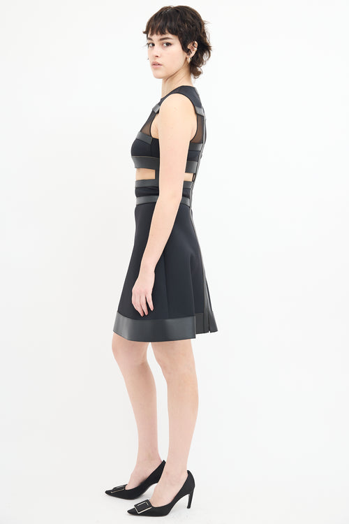 David Koma Black Neoprene 
Leather Cutout Mini Dress